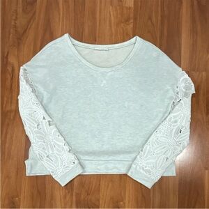 Lush White Lace-Sleeve Pullover Sweatshirt